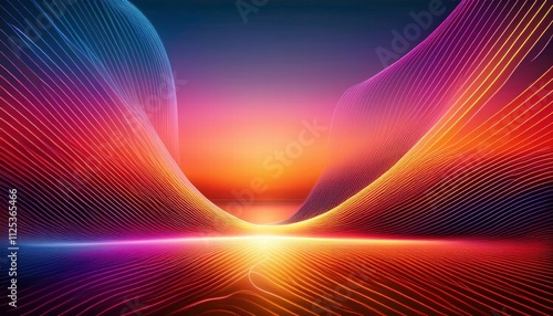 Abstract Spectrum Horizon: A vibrant and dynamic abstract background, featuring intertwining lines of color that converge towards a radiant horizon. This digital artwork evokes a sense of energy.