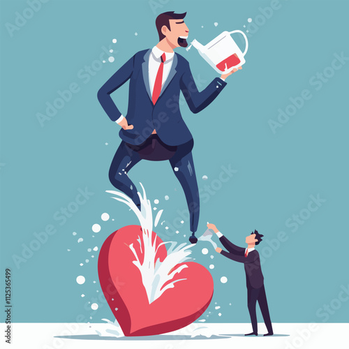 Young businessman carrying a heart protected by hands vector illustration. businessman hand holding red heart with electrocardiography ECG or EKG line. Cardiology or health insurance concept.	