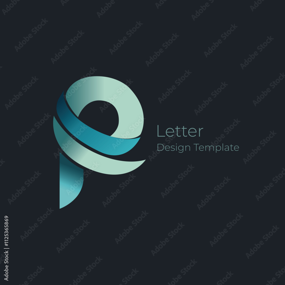 Obraz premium Sleek ribbon-inspired logo, modern design, turquoise gradients, dark background, elegant curves, minimalistic style