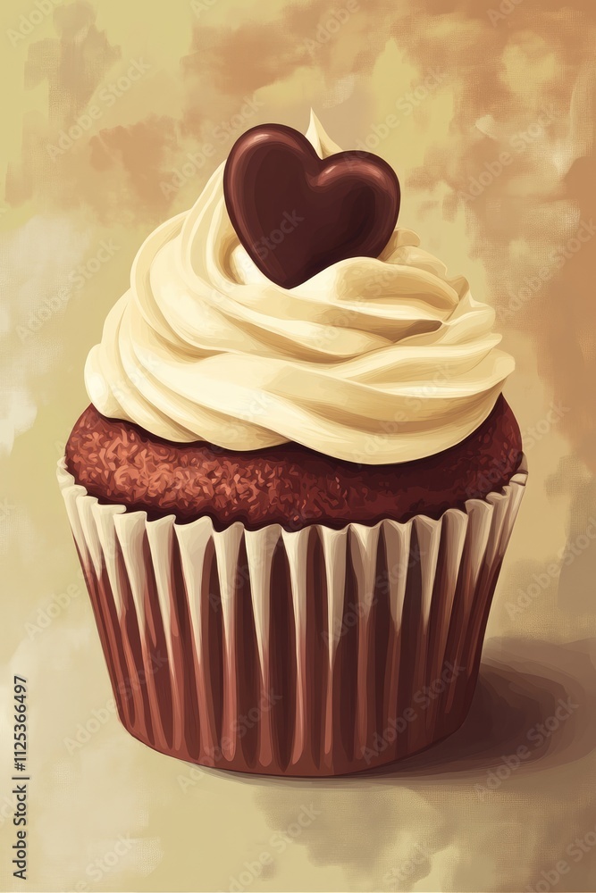 Chocolate Heart Cupcake with Creamy Frosting - Sweet Dessert Art with Elegant Background Chocolate Heart Cupcake with Creamy Frosting - Sweet Dessert Art with Elegant Background