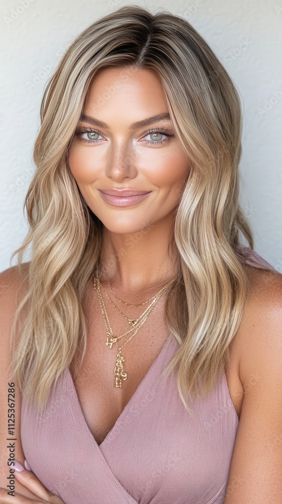 A beautiful blonde blonde woman on a gray background. A beautiful blonde blonde woman on a gray background.