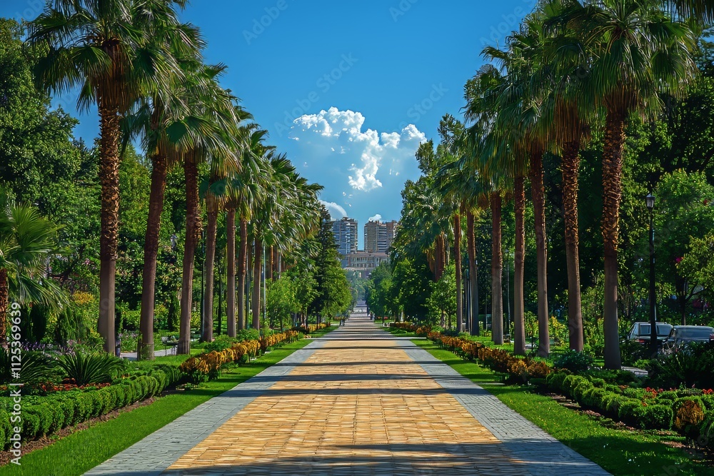 Batumi, Georgia - 08/06/2018: The Batumi park basking in the summer sun. Batumi, Georgia - 08/06/2018: The Batumi park basking in the summer sun.