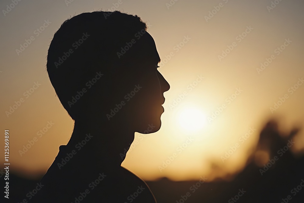 Silhouette of Person at Sunset: Serenity and Reflection in Nature's Warm Glow Silhouette of Person at Sunset: Serenity and Reflection in Nature's Warm Glow