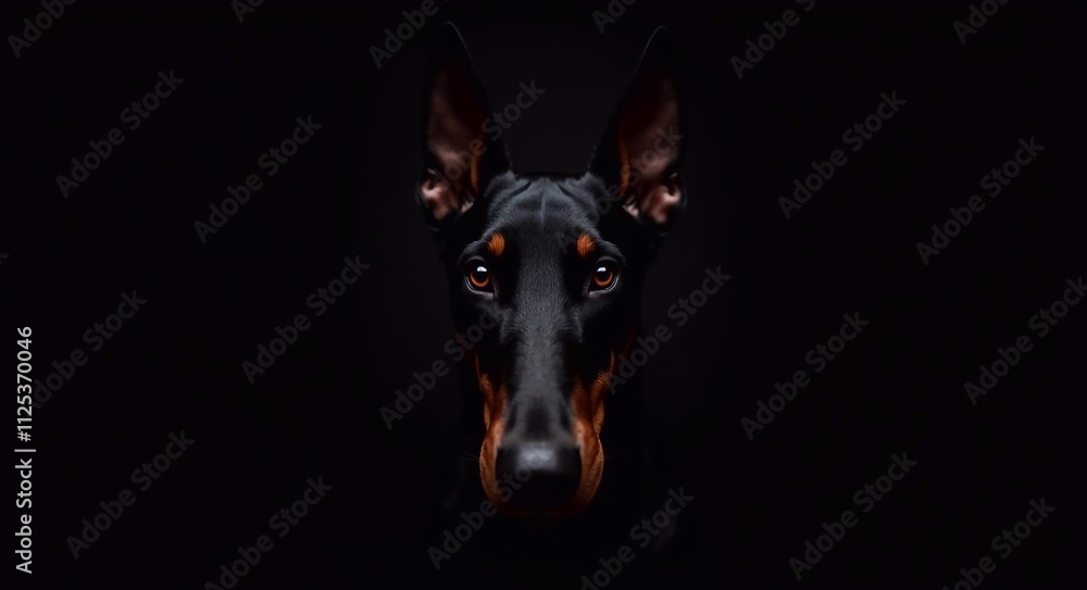 Close-Up of Doberman's Intense Gaze, Doberman Close-Up of Doberman's Intense Gaze, Doberman
