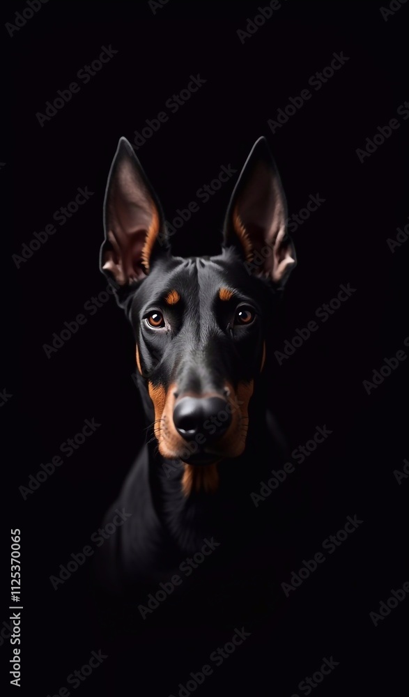Close-Up of Doberman's Intense Gaze, Doberman Close-Up of Doberman's Intense Gaze, Doberman
