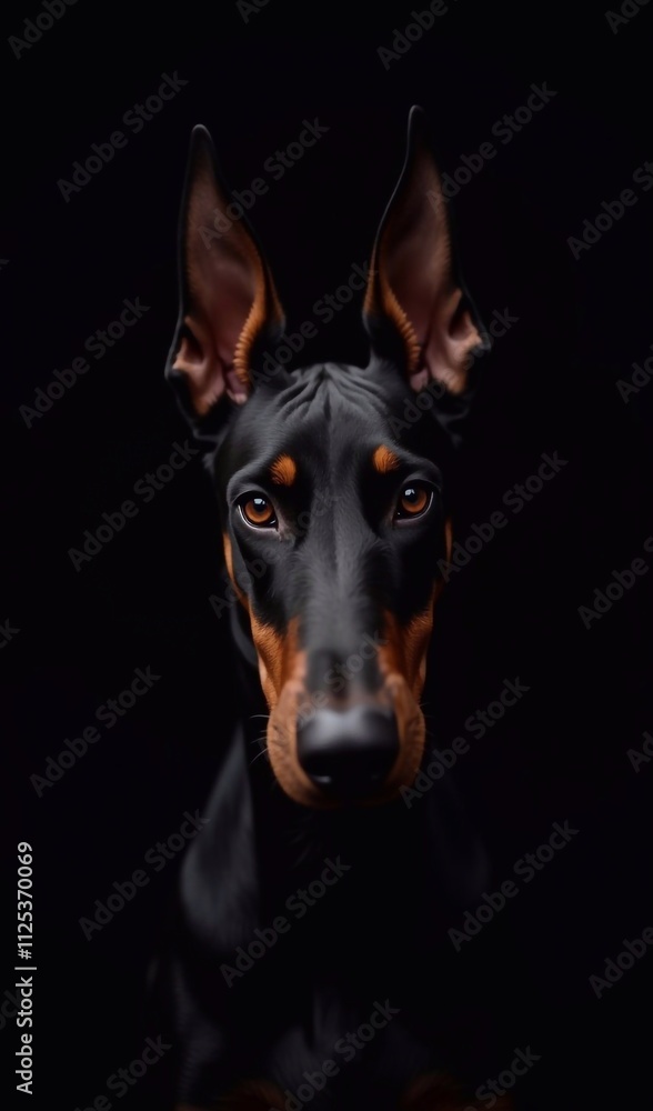 Close-Up of Doberman's Intense Gaze, Doberman Close-Up of Doberman's Intense Gaze, Doberman