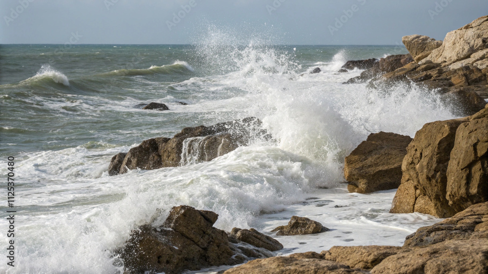 Dramatic Ocean Waves Crashing Against Rocky Coastline Dramatic Ocean Waves Crashing Against Rocky Coastline