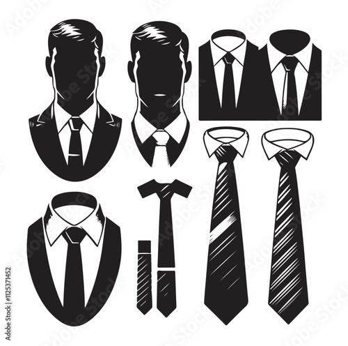 man formal tie set silhouette vector illustration