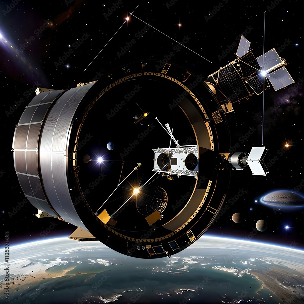Orbital Station with Planets in the Background Orbital Station with Planets in the Background