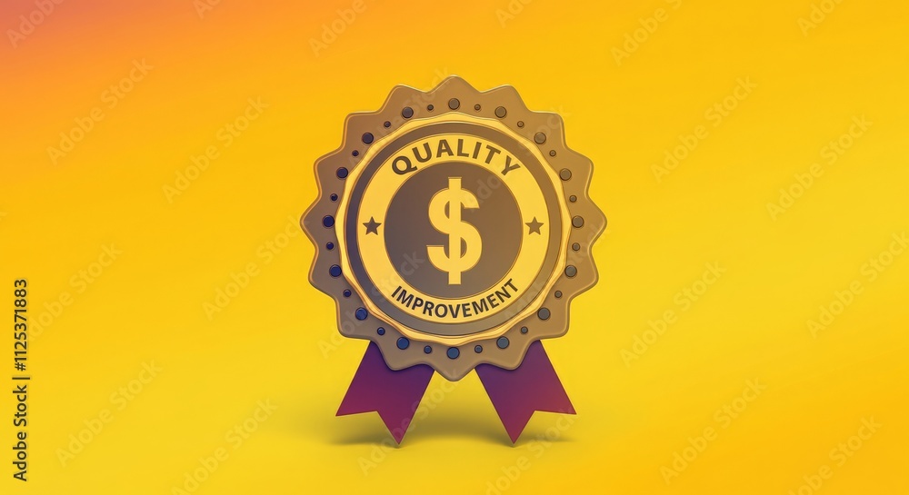 Fototapeta premium Quality Improvement Badge Graphic isolated on Yellow Background