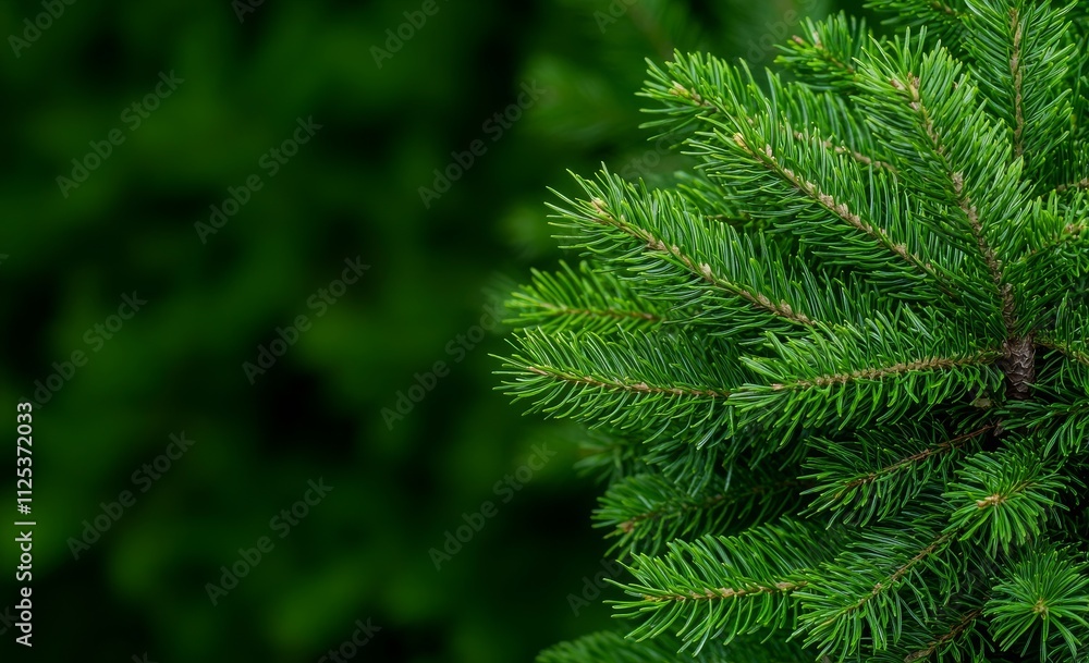 A garland-decorated Christmas tree branch positioned in front of a green background. A garland-decorated Christmas tree branch positioned in front of a green background.