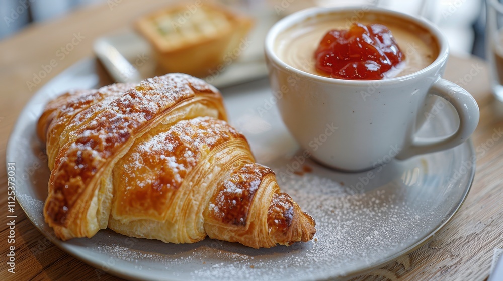 Croissant with honeyberry marmalade and a cappuccino Croissant with honeyberry marmalade and a cappuccino