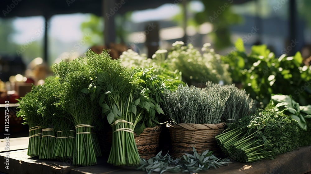 A photo of bundles of fresh herbs and spices A photo of bundles of fresh herbs and spices