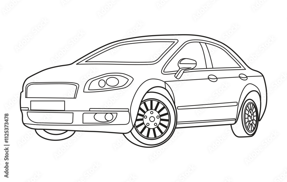Naklejka premium Outline car vector drawing concept design.Vehicle outline sketch illustration isolated on white background.car line art for coloring book.Car icon set.Transport symbol.Vector illustration.