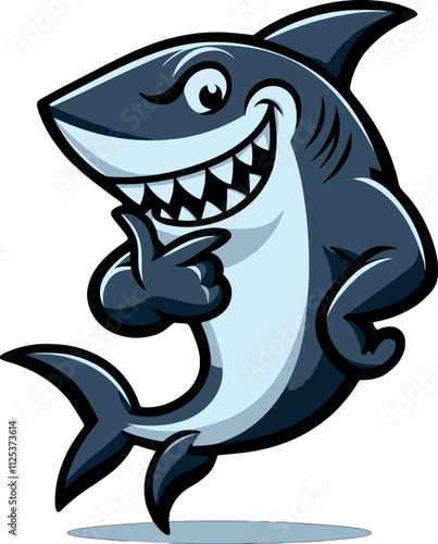 Funny Shark Silhouette Vector with Big Cartoon Eyes and Cheeky Grin - Transparent Background Illustration