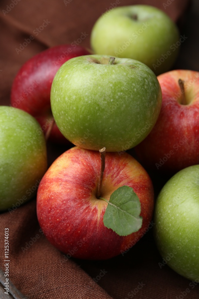 Many fresh ripe apples on table, closeup Many fresh ripe apples on table, closeup