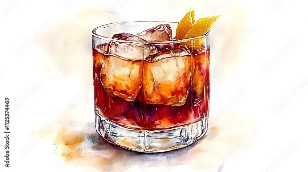 Refreshing whiskey cocktail served in a crystal glass with ice cubes and a citrus twist, perfect for elegant gatherings and classic celebrations. Refreshing whiskey cocktail served in a crystal glass with ice cubes and a citrus twist, perfect for elegant gatherings and classic celebrations.