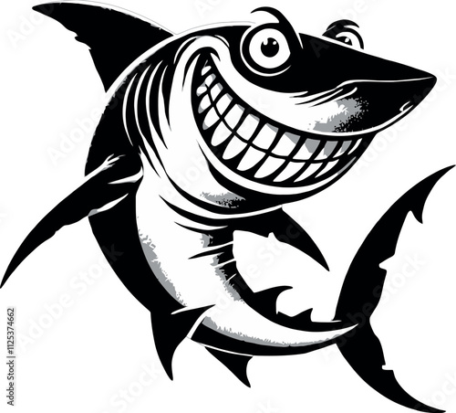 Funny Shark Silhouette Vector with Big Cartoon Eyes and Cheeky Grin - Transparent Background Illustration