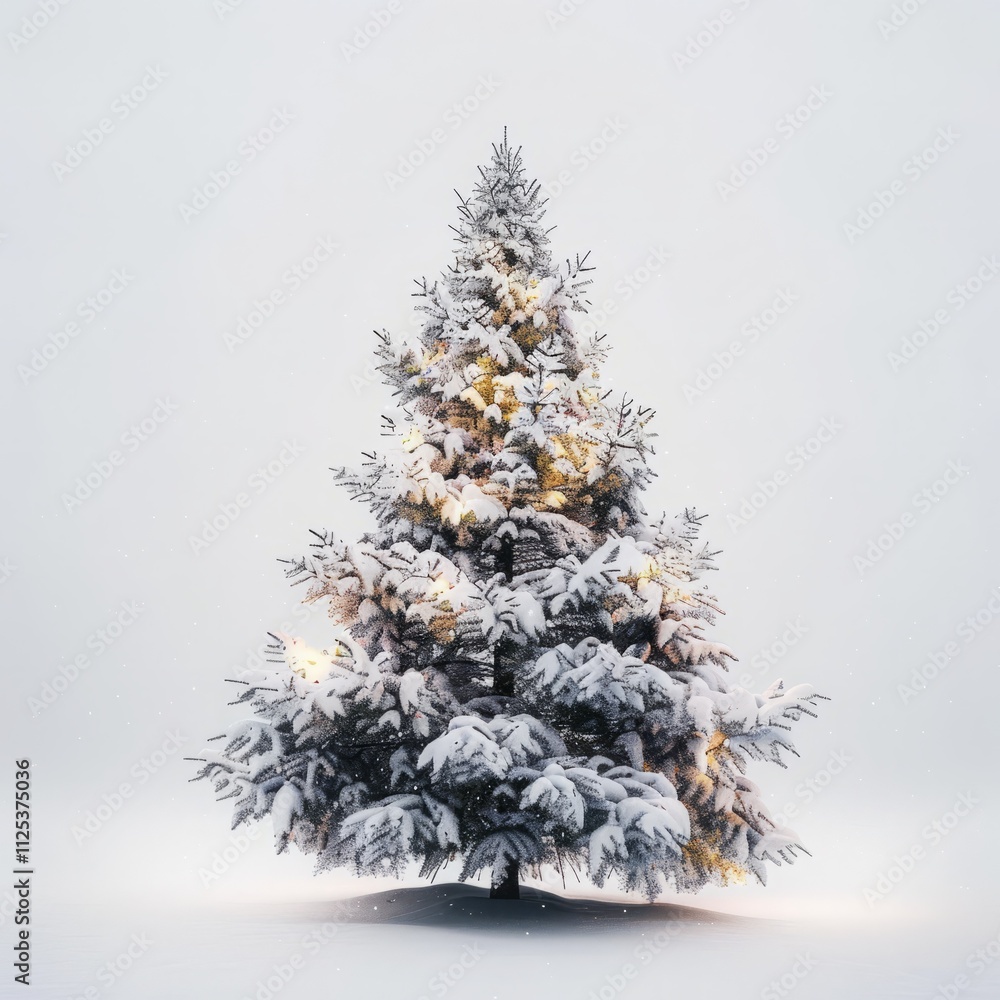 A Christmas tree with snow on the branches on white background A Christmas tree with snow on the branches on white background