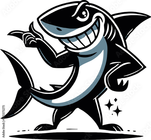 Funny Shark Silhouette Vector with Big Cartoon Eyes and Cheeky Grin - Transparent Background Illustration