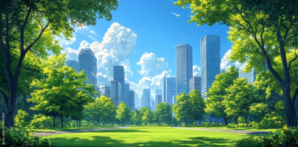 **City Park Vibes: A Digital Artwork of Urban Nature** **City Park Vibes: A Digital Artwork of Urban Nature**