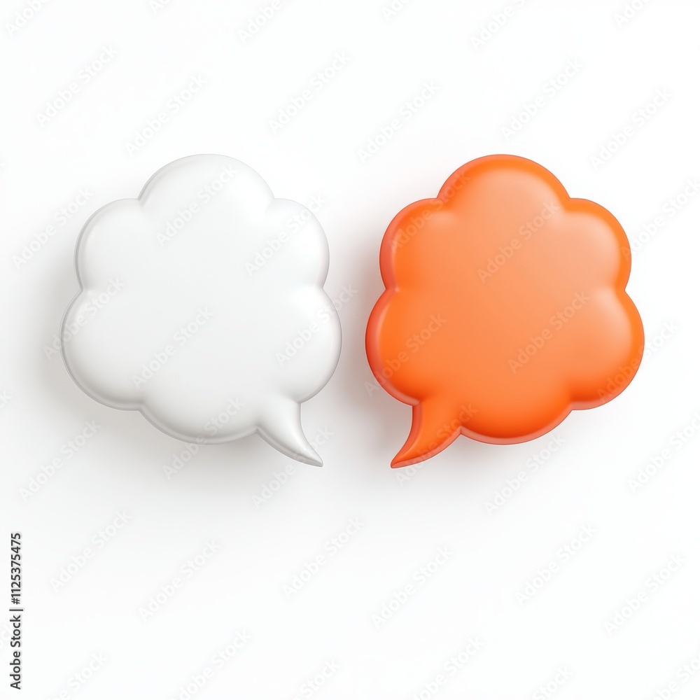 Three-dimensional icon of a double chat text conversation with an orange round bubble. Three-dimensional icon of a double chat text conversation with an orange round bubble.