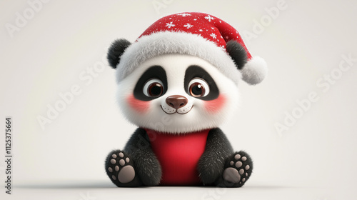 Festive Cartoon Panda in Santa Hat for Christmas Cards and Holiday Marketing

