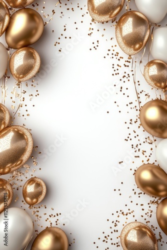 A premium party design with golden balloons and glitter framing a blank vertical space for festive text.
