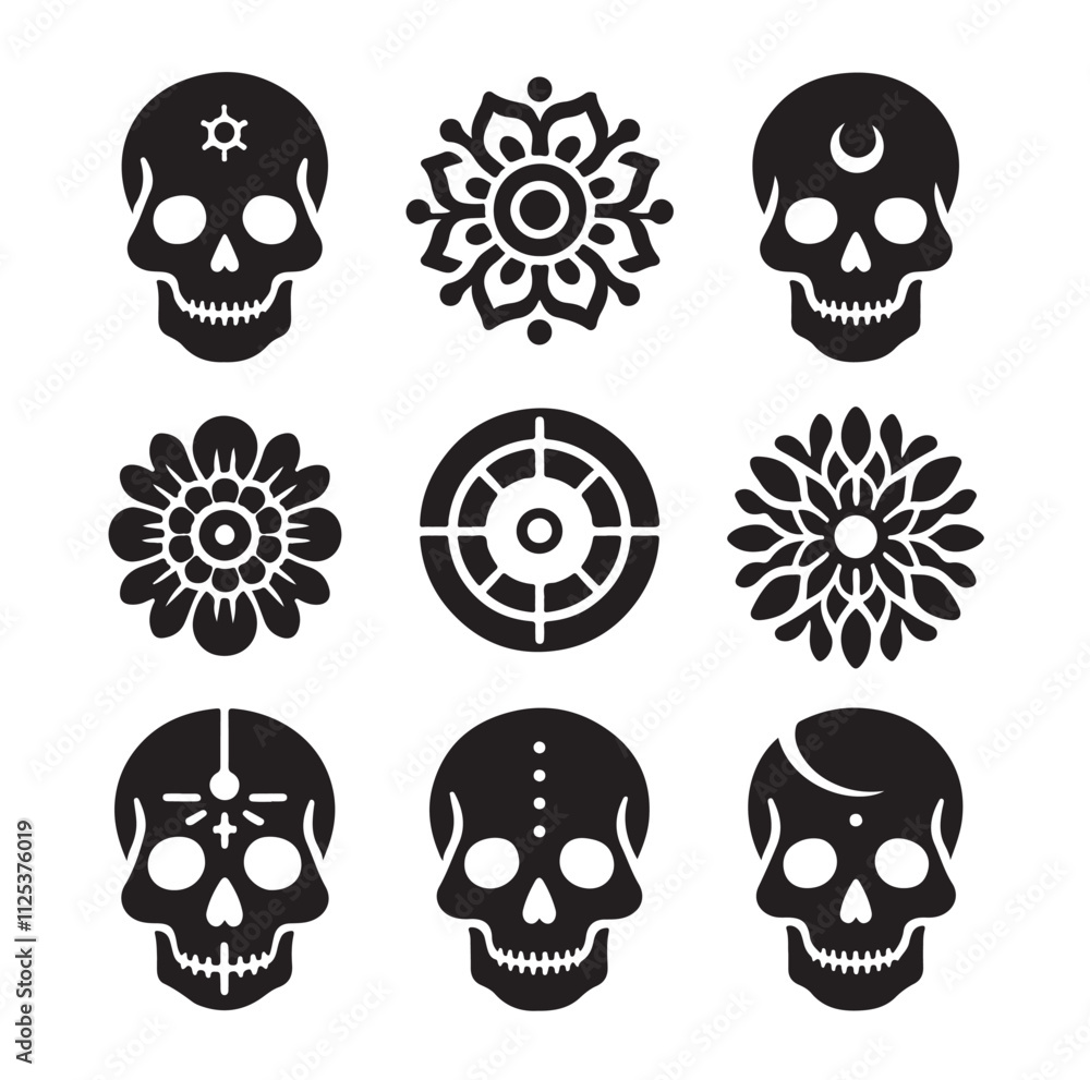 Skull silhouettes set vector illustration Skull silhouettes set vector illustration