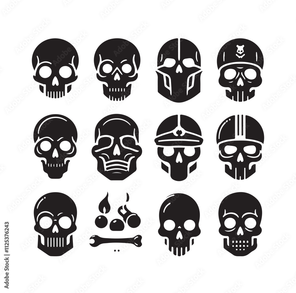 Fototapeta premium Skull silhouettes set vector illustration