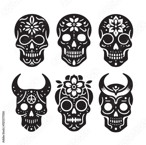 Skull silhouettes set vector illustration