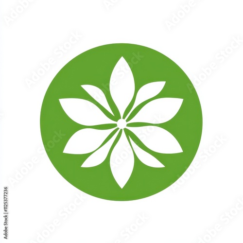 Green circle with stylized white flower. photo