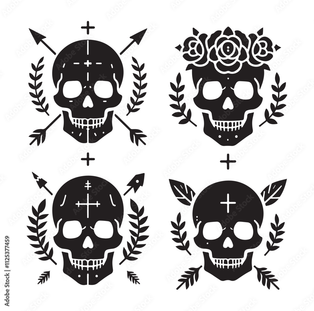 Skull silhouettes set vector illustration Skull silhouettes set vector illustration