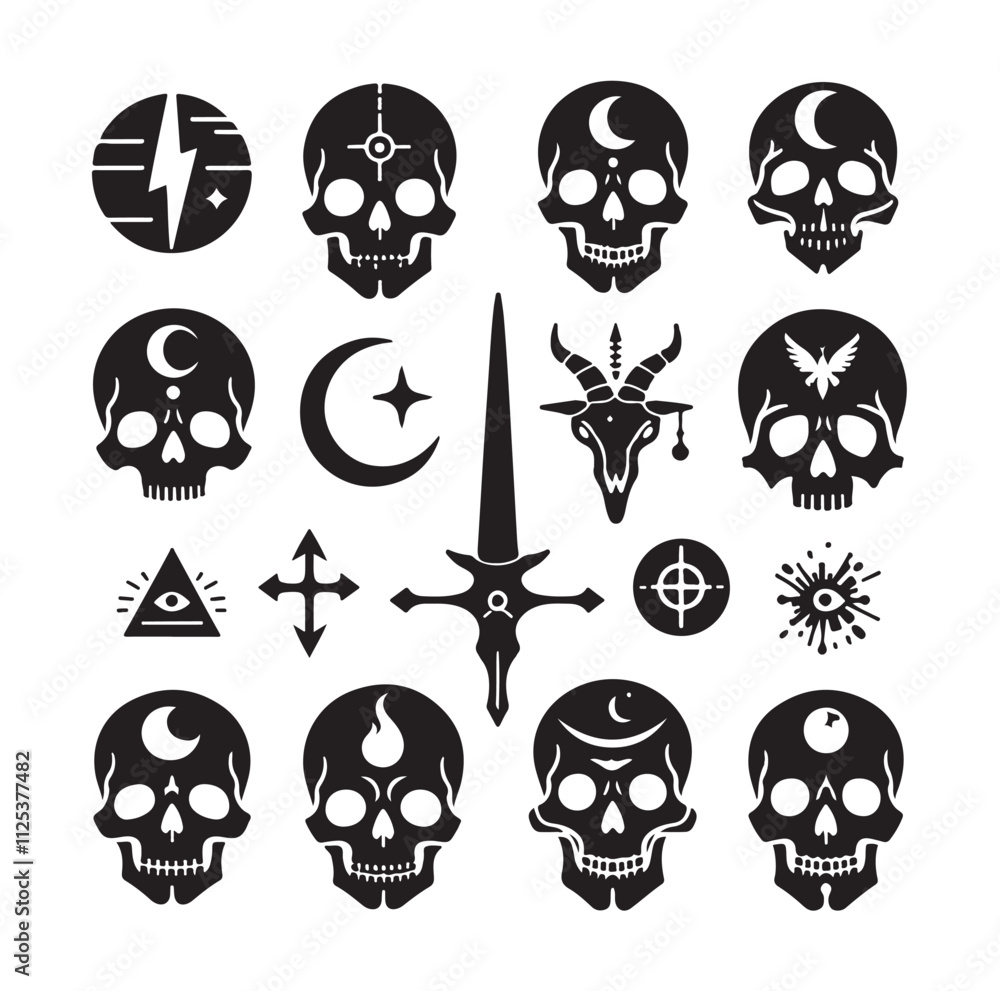 Skull silhouettes set vector illustration Skull silhouettes set vector illustration