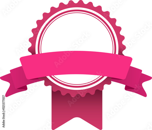 Pink blank award ribbon and seal celebrating success, offering ample copy space for personalized messages. Creating a festive and congratulatory atmosphere for achievements and victories