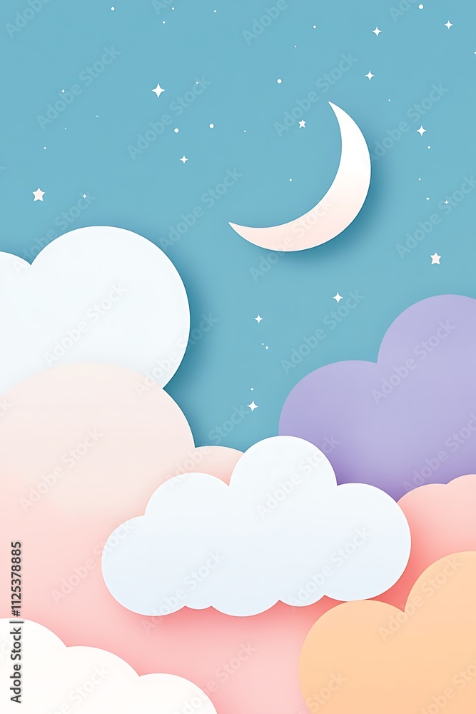 A Dreamy Twilight Sky with Stars and a Crescent Moon Above Soft Clouds A Dreamy Twilight Sky with Stars and a Crescent Moon Above Soft Clouds