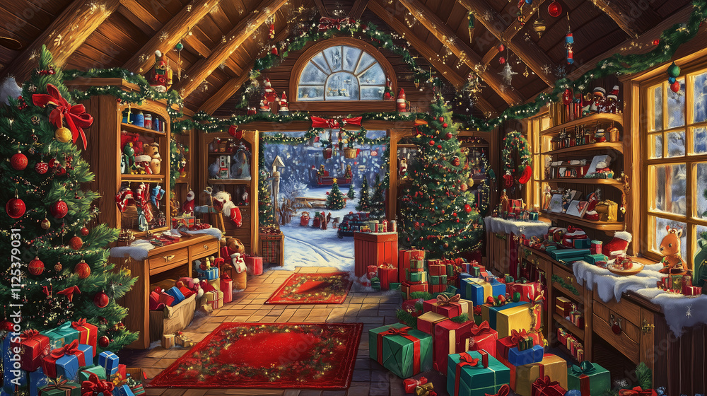 Christmas village, snow-covered houses with garlands and decorations, bright lights against the winter night, joyful mood and festive atmosphere Christmas village, snow-covered houses with garlands and decorations, bright lights against the winter night, joyful mood and festive atmosphere