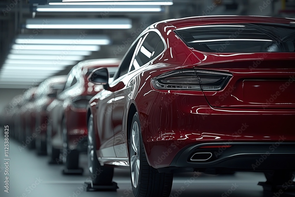 Vehicles move down the assembly line in a modern car manufacturing plant during the production process Vehicles move down the assembly line in a modern car manufacturing plant during the production process