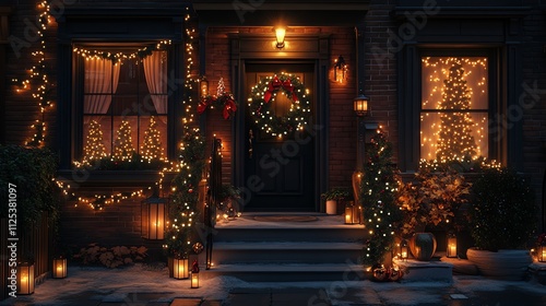 Wallpaper Mural Festive Holiday Street with Decorated Houses and Snowy Winter Scene Torontodigital.ca