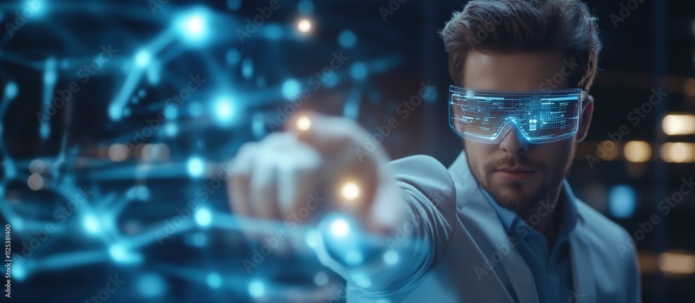 Futuristic Virtual Reality Technology with Blue Neon Aesthetics Futuristic Virtual Reality Technology with Blue Neon Aesthetics