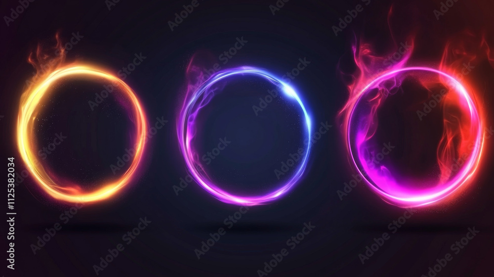 Decorative neon frames in different shapes with luminous blue glow on dark background. Rectangular banner layouts with thin geometric deco lines for game ui, menu screens or digital presentation. Decorative neon frames in different shapes with luminous blue glow on dark background. Rectangular banner layouts with thin geometric deco lines for game ui, menu screens or digital presentation.