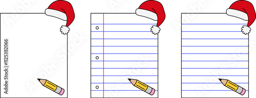 Cartoon Blank Santa Wish List Letter Template Clipart - With and Without Paper Lines and Holes 