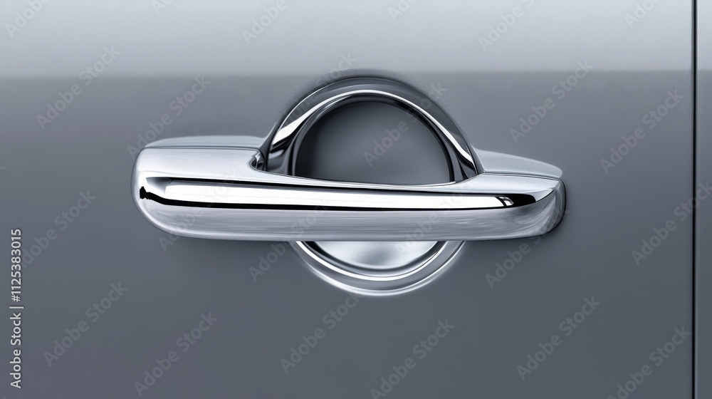 Car door with handle for open,close and lock auto. Vector realistic illustration of silver vehicle handle with key hole on gray background. Part of metallic automobile door Car door with handle for open,close and lock auto. Vector realistic illustration of silver vehicle handle with key hole on gray background. Part of metallic automobile door