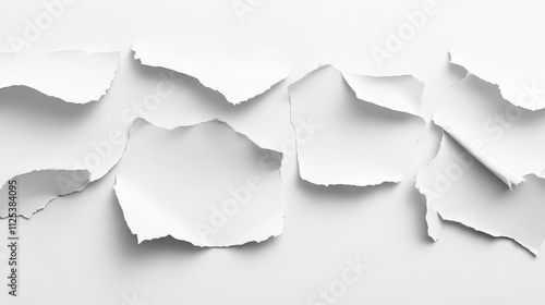 Torn paper strips set isolated on background. Vector realistic illustration of ripped white sheet edges, blank reminder notice layout, pieces of used notebook page, waste material for recycling