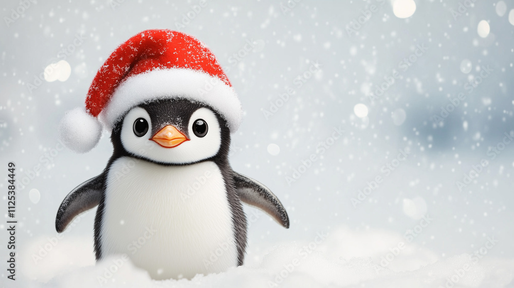 Festive Cartoon Penguin in Santa Hat for Christmas Cards and Holiday Marketing
Festive Cartoon Penguin in Santa Hat for Christmas Cards and Holiday Marketing