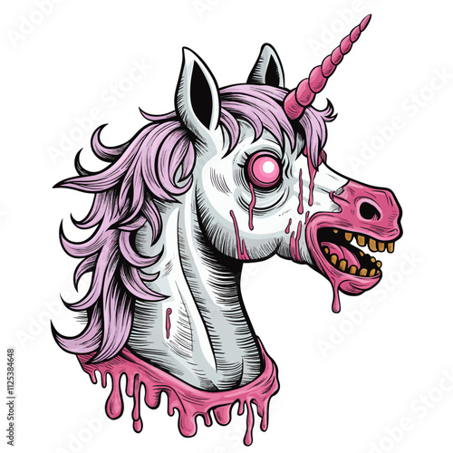 Unicorn Zombie Head vector illustration