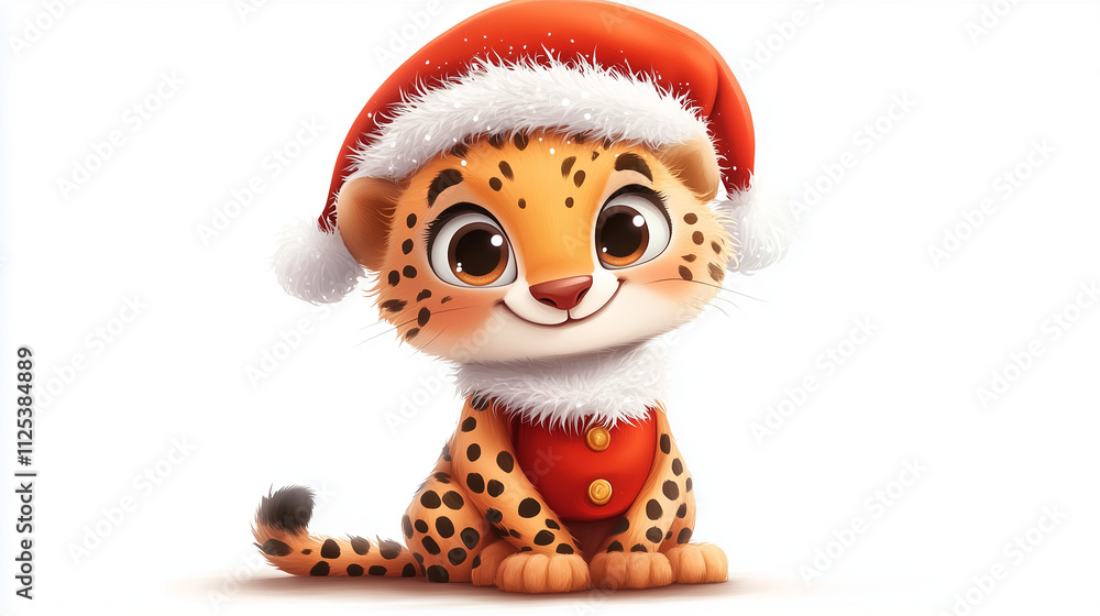 Festive Cartoon Cheetah in Santa Hat for Christmas Cards and Holiday Marketing
Festive Cartoon Cheetah in Santa Hat for Christmas Cards and Holiday Marketing