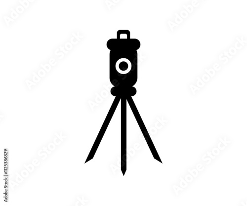 Survey equipment theodolite on a tripod icon. Theodolite survey equipment for measurements on tripod geodetic device tacheometer research level instrument vector design and illustration.
