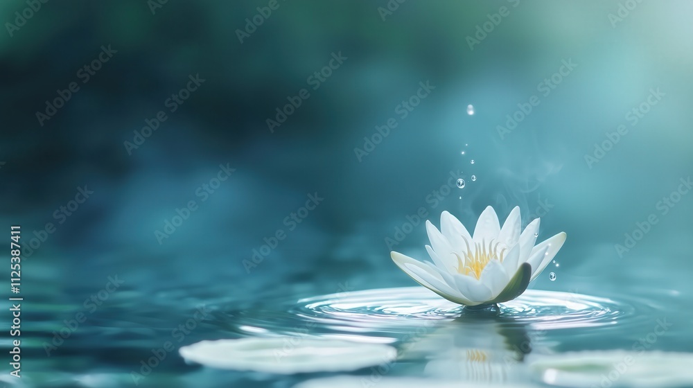 White Water Lily Floating on Water Surface White Water Lily Floating on Water Surface