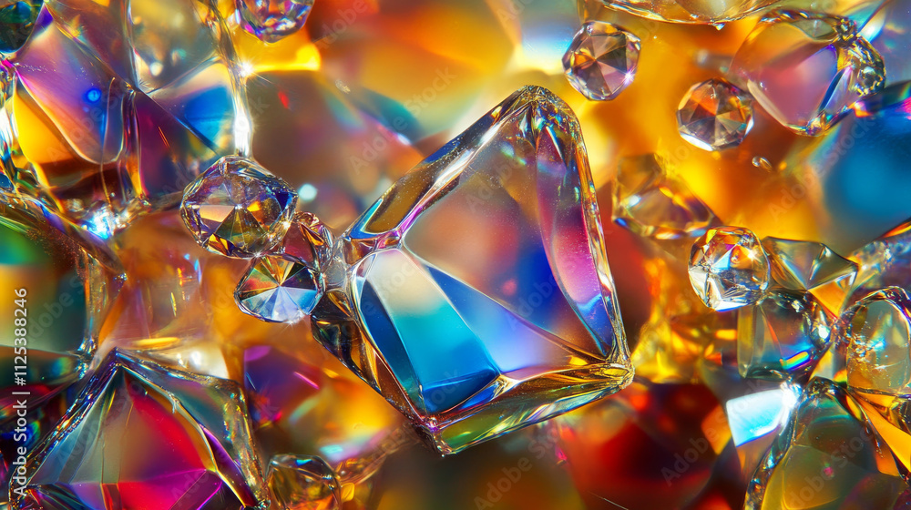 Realistic set of light reflection effects on diamond surface. Vector illustration of color crystal flare on black background, sun beam refraction through glass lens, rainbow gradient, optical illusion Realistic set of light reflection effects on diamond surface. Vector illustration of color crystal flare on black background, sun beam refraction through glass lens, rainbow gradient, optical illusion